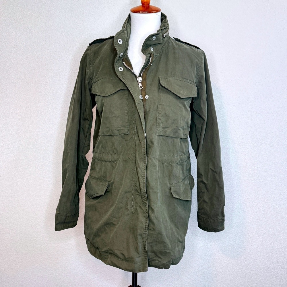 JAMES PERSE Field Jacket SM Pockets Full Zip Hood Olive Green Utility Outdoor